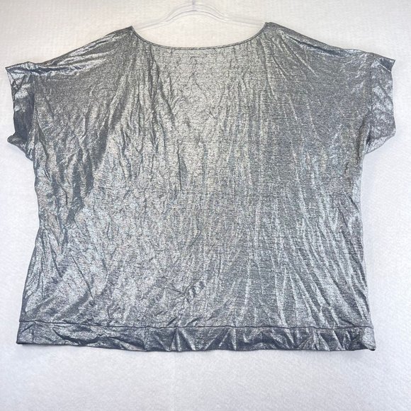NWOT EILEEN FISHER Womens 2X Plue Linen Metallic Silver Pullover Tunic Top Party - Picture 10 of 10